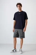 Tommylife Toptan O Yaka Oversize Baskılı Erkek T-Shirt 88343 Lacivert