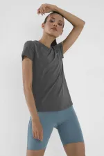 Tommylife Toptan Koyu Gri Basic Kısa Kol Standart Kalıp O Yaka Kadın T-Shirt - 97144