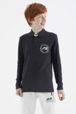 Sweat-shirt basique Tommylife pour garçon, taille serveur, col polo, coupe standard, bleu marine, référence 11172