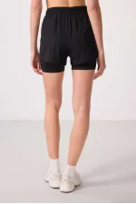 Short Tommylife en polyester, coupe standard, poche cachée, fermeture éclair, legging intégré - 91015 Noir