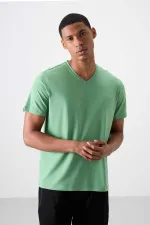 T-shirt basique Tommylife pour homme, col en V, coupe standard, vert pastel, référence 87912.