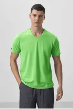 T-shirt basique Tommylife pour homme, col en V, coupe standard, vert fluo, référence 87912.