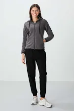 Sweat-shirt polaire à capuche zippé Tommylife Wholesale pour femme, coupe standard, gris foncé, référence 97287