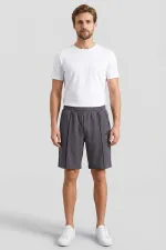 Short basique pour homme Tommylife, gris foncé, coupe oversize, avec surpiqûres apparentes sur le devant - 81283