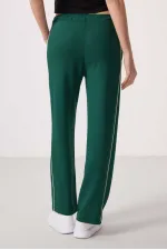 Tommylife Toptan Yumuşak Dokulu Yan Panel Detaylı Geniş Paça Kadın Palazzo Pantolon - 94669 Yeşil