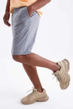 Tommylife Toptan Gri Melanj Bağcıklı Standart Kalıp Basic Erkek Şort - 81212