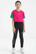 Tommylife Wholesale Fuchsia Printed Crew Neck Dropped Shoulder Oversize Girls' T-Shirt - 75130