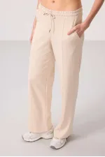 Pantalon palazzo pour femme Tommylife, en tissu doux, avec poches et surpiqûres apparentes - Beige 94670