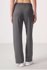Tommylife Toptan Yumuşak Dokulu Cepli Ön Dikiş Detaylı Kadın Palazzo Pantolon - 94670 Koyu Gri