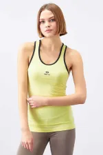Tommylife Toptan Limon Kolsuz Arka Yazı Detaylı Standart Kalıp Kadın Spor Atlet - 97096