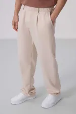 Tommylife Toptan Yüzeyi Dokulu Rahat Form Palazzo Erkek Pantolon 82163 Bej