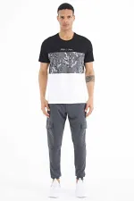 Tommylife Wholesale Black Gradient Print Detail Crew Neck Standard Fit Men's T-Shirt - 88177