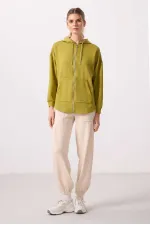 Tommylife Toptan Yumuşak Dokulu Kapüşonlu Oversize Kadın Tunik Sweatshirt - 97302 Koyu Hardal