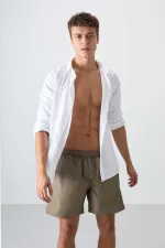 Tommylife Toptan Camel Belden Lastikli Standart Kalıp Erkek Deniz Şortu - 81237