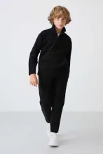 Ensemble de survêtement en polaire à col montant Tommylife Wholesale Serverer Boy, noir, référence 11218