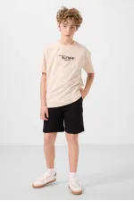 Tommylife Toptan Pamuklu Yumuşak Dokulu Standart Fit Basic Erkek Çocuk Şort 11289 Siyah