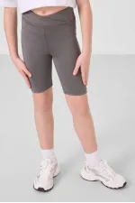 Tommylife Toptan V Yaka Kemer Detaylı Standart Fit Performans Kız Çocuk Tayt Takım 75187 Beyaz Koyu Gri