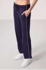 Pantalon palazzo à jambes larges pour femme Tommylife, en tissu doux, avec empiècements latéraux - 94669 Violet foncé