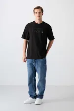 Tommylife Toptan O Yaka Oversize Baskılı Erkek T-Shirt 88331 Siyah