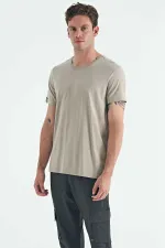 Tommylife Toptan O Yaka Standart Kalıp Basic Erkek T-Shirt 87911 Koyu Bej