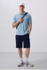 Short chino extensible léger, coupe standard, tissé, Tommylife Wholesale 81290 Bleu marine