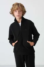 Ensemble de survêtement en polaire à col montant Tommylife Wholesale Serverer Boy, noir, référence 11218