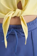 Tommylife Toptan Sarı Baskı Detaylı O Yaka Çok Renkli Bağlama Detaylı Kız Çocuk T-Shirt - 75113