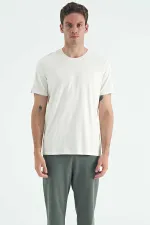 Tommylife Toptan O Yaka Standart Kalıp Basic Erkek T-Shirt 87911 Ekru