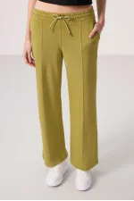 Tommylife Toptan Yumuşak Dokulu Cepli Ön Dikiş Detaylı Kadın Palazzo Pantolon - 94670 Koyu Hardal