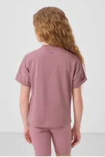 Tommylife Toptan Pamuklu O Yaka Oversize Fit Basic Kız Çocuk T Shirt 75182 Gül Kurusu