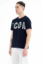 Tommylife Toptan Lacivert Yazı Baskı Detaylı O Yaka Standart Kalıp Erkek T-Shirt - 88187
