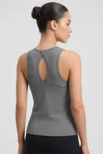 Débardeur de sport Tommylife pour femme, gris foncé, coupe standard, dos croisé - 97296