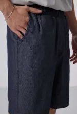 Short chino extensible léger, coupe standard, en denim bleu marine Tommylife Wholesale 81290