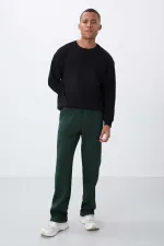 Tommylife Toptan Oversize Basic Düz Paça Erkek Eşofman Alt 82146 Çam Yeşili