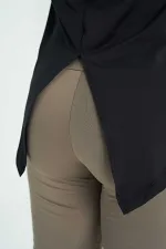 Tommylife Toptan Siyah Sırt Yırtmaç Detaylı O Yaka Kısa Kollu Standart Kalıp Kadın T-Shirt - 97267