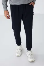 Tommylife Toptan Lacivert Fermuar Cepli Standart Kalıp Jogger Erkek Eşofman Alt - 84651