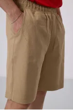 Tommylife Toptan Standart Fit Dokuma Hafif Esnek Chino Şort 81290 Koyu Bej