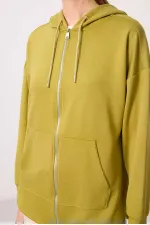 Tommylife Toptan Yumuşak Dokulu Kapüşonlu Oversize Kadın Tunik Sweatshirt - 97302 Koyu Hardal