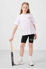 Tommylife Toptan Pamuklu O Yaka Standart Fit Baskılı Kız Çocuk Tayt Takım 75190 Beyaz Siyah