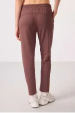 Pantalon Tommylife Wholesale pour femme, coupe slim, fermeture éclair invisible, texture douce - 94668 Marron
