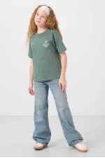 Tommylife Wholesale Cotton Crew Neck Oversize Fit Basic Girls' T-Shirt 75178 Light Green