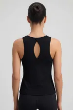 Débardeur de sport noir Tommylife pour femme, coupe standard, dos croisé - 97296