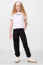 Tommylife Toptan O Yaka Baskılı Lastik Paça Kargo Cepli Kız Çocuk Eşofman Takım 75173 Beyaz Siyah