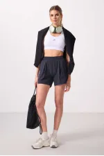 Tommylife Toptan Polyester Gizli Cep Fermuarlı Rahat Form Kadın Şort - 91014 Antrasit