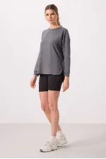 Tommylife Wholesale Soft Texture O Neck Comfortable Form Women's Tunic Sweatshirt - 97305 Dark Gray