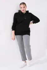 Tommylife Toptan Gri Melanj Cepli Rahat Form Klasik Paça Kadın Büyük Beden Eşofman Alt - 94014