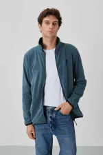 Sweat-shirt en polaire zippé à col montant pour homme Tommylife, modèle standard, vente en gros, 87992, pétrole