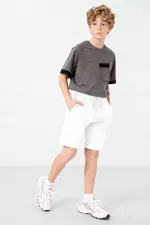 Tommlife Toptan Ekru Standart Fit Bağcıklı Erkek Çocuk Şort  - 11284