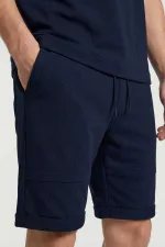 Tommylife Toptan Lacivert Oversize Fit Yumuşak Dokulu Basic Erkek Şort Takım - 85274