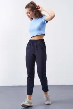 Tommylife Toptan Lacivert Yüksek Bel Jogger Rahat Form Dar Paça Kadın Eşofman Alt - 94566